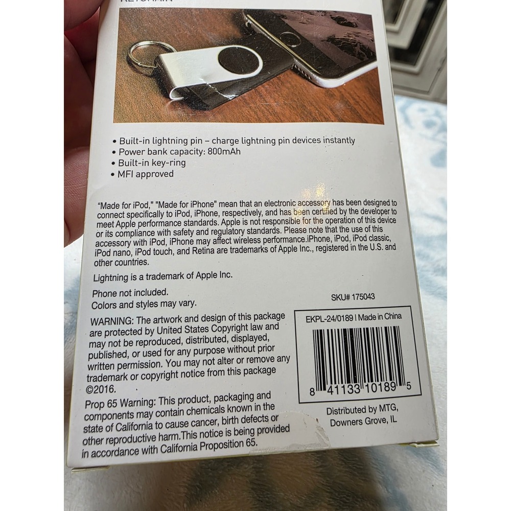 PowerXcel Emergency Lightning Powerbank Keychain 800mAh MFI Apple iPhone iPod - Picture 10 of 16